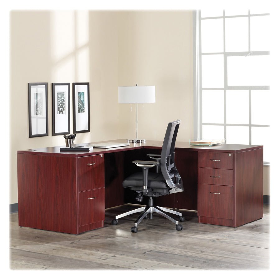 Lorell Essentials Series Left Corner Credenza 66.1"W x 35.4"D x 29.5"H Mahogany (LLR - LLR69910) - SchoolOutlet