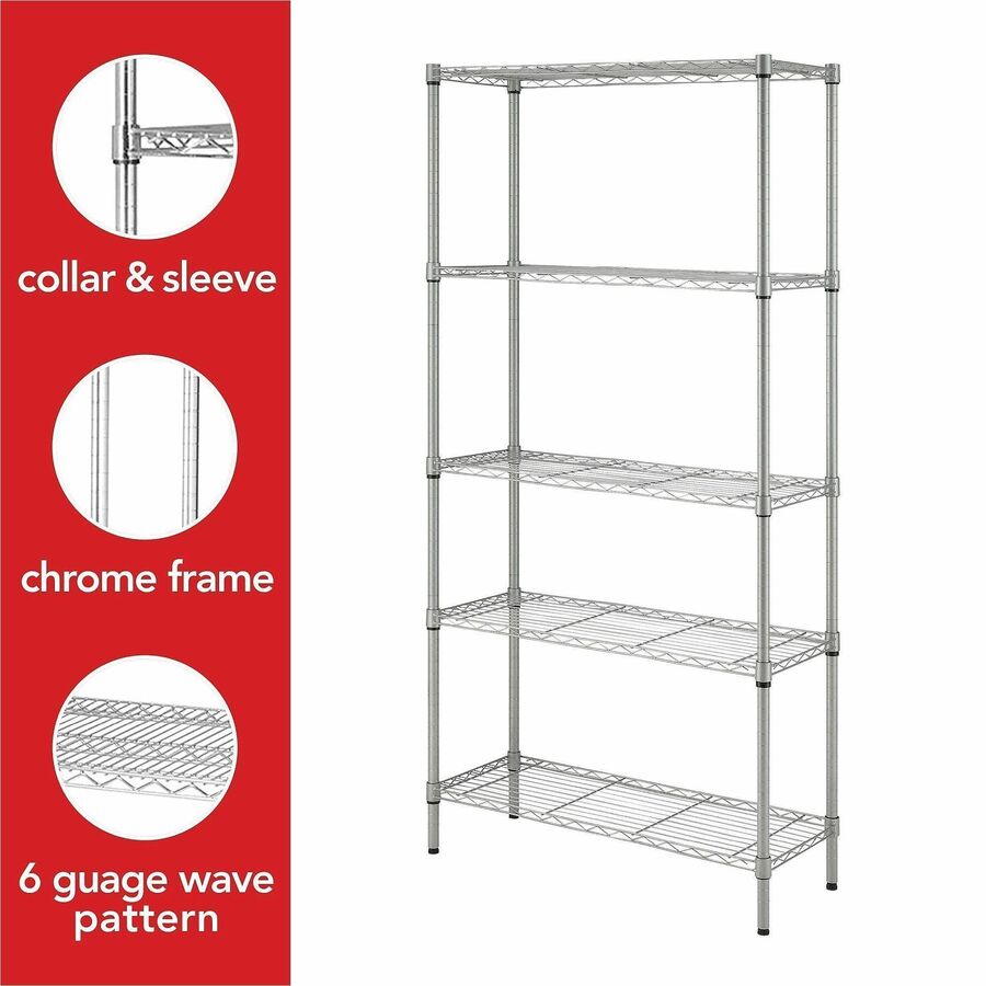 Lorell Light - Duty Wire Shelving 5 Tier Adjustable Shelves 250 lb Capacity Per Shelf Steel Rack (LLR - LLR70062) - SchoolOutlet
