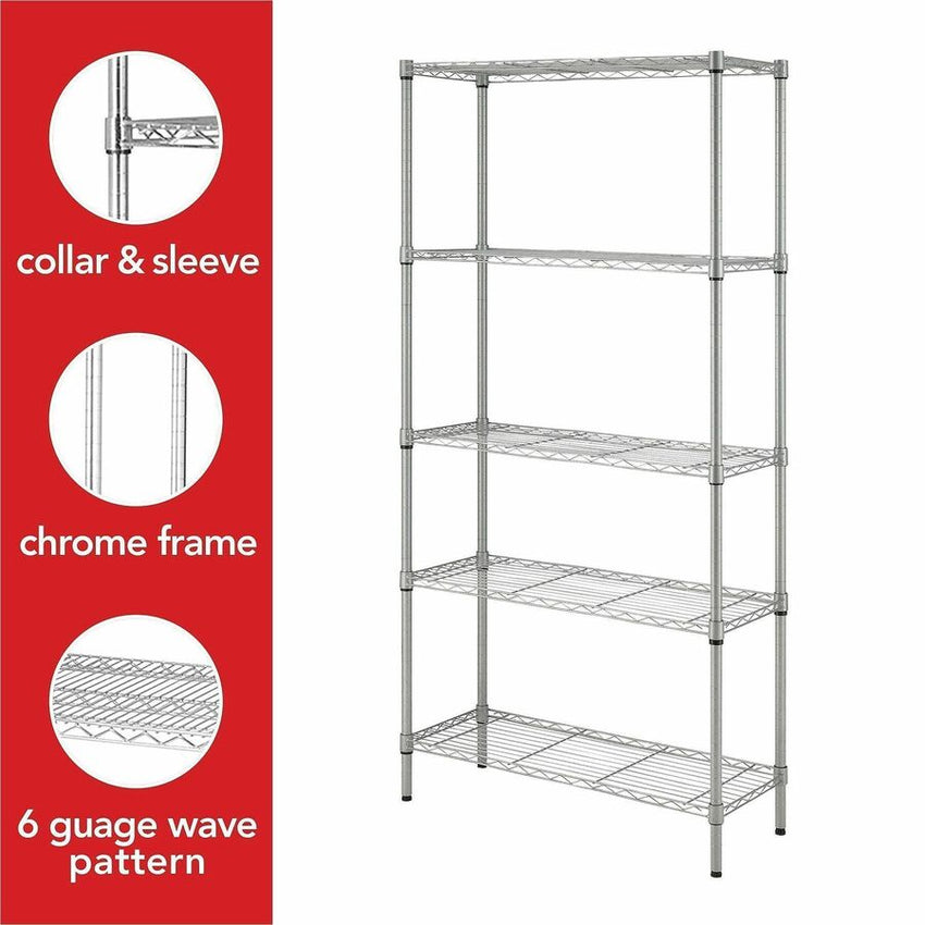 Lorell Light - Duty Wire Shelving 5 Tier Adjustable Shelves 250 lb Capacity Per Shelf Steel Rack (LLR - LLR70062) - SchoolOutlet