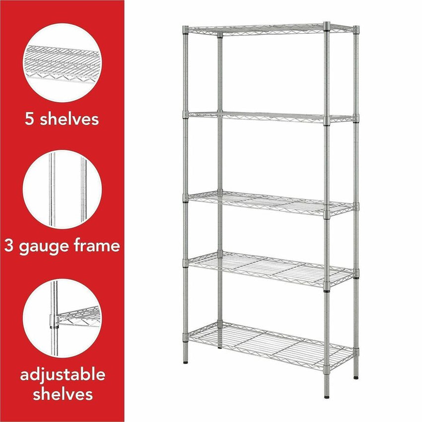 Lorell Light - Duty Wire Shelving 5 Tier Adjustable Shelves 250 lb Capacity Per Shelf Steel Rack (LLR - LLR70062) - SchoolOutlet