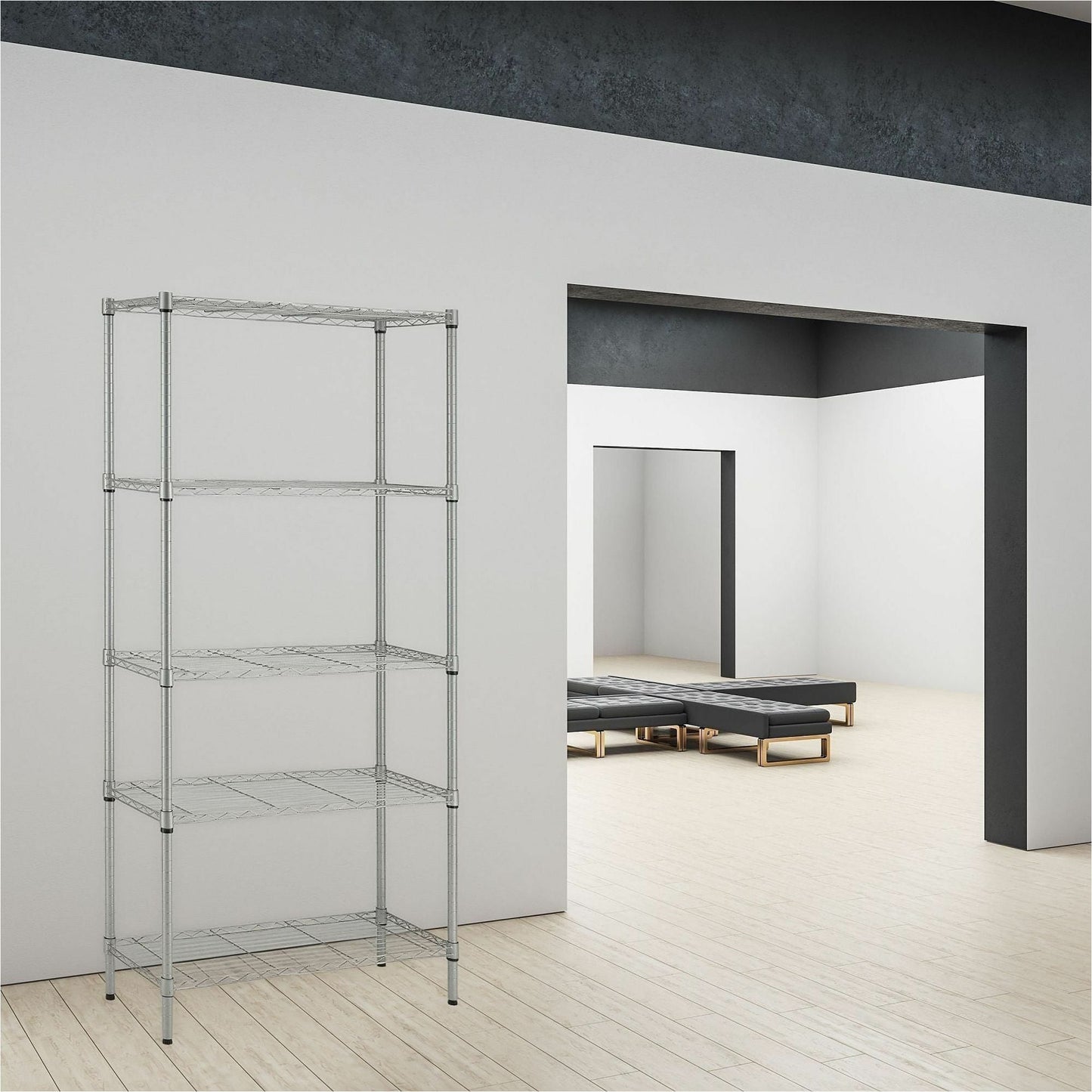 Lorell Light - Duty Wire Shelving 5 Tier Adjustable Shelves 250 lb Capacity Per Shelf Steel Rack (LLR - LLR70062) - SchoolOutlet