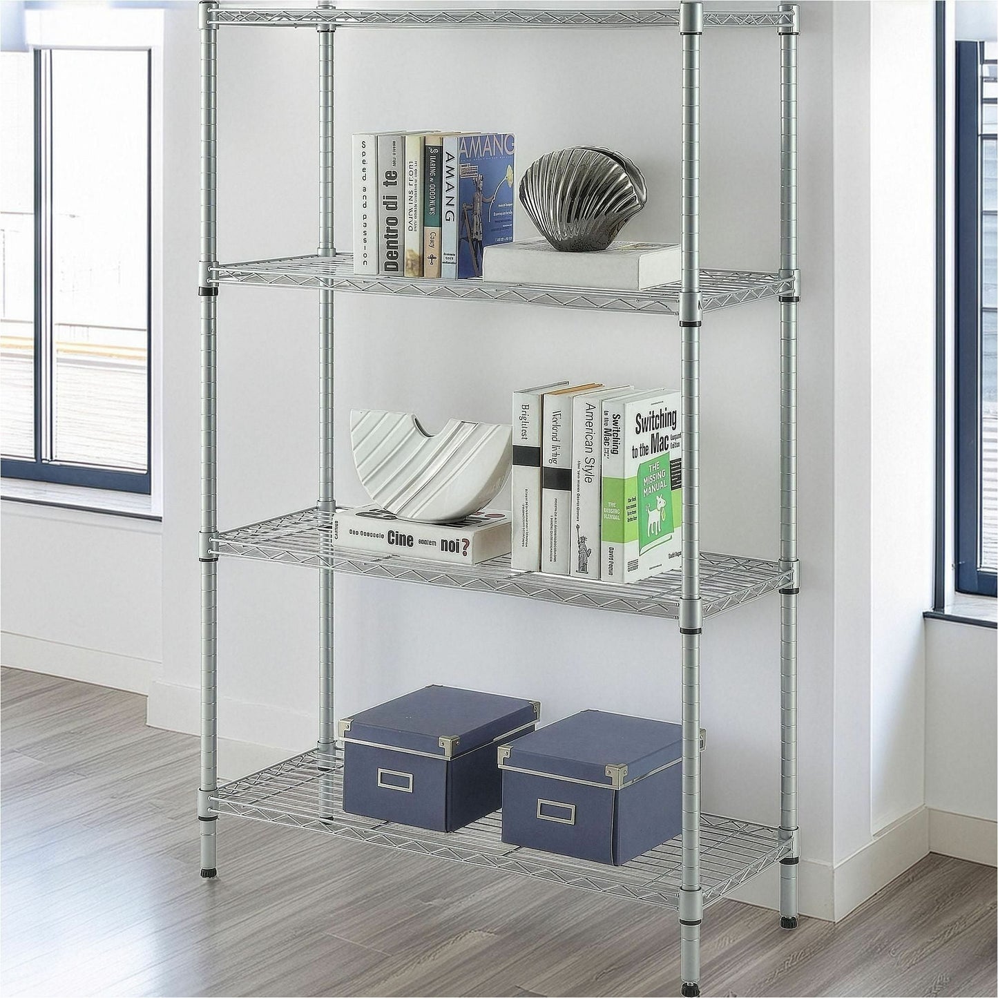 Lorell Light - Duty Wire Shelving 4 Tier Adjustable Shelves 250 lb Capacity Per Shelf Steel Rack (LLR - LLR70063) - SchoolOutlet