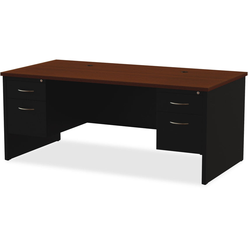 Lorell Fortress Modular Series Double - Pedestal Desk with Laminate Top and Industrial Grade Black Steel Construction 72"W x 36"D (LLR - LLR7913X - DBL) - SchoolOutlet