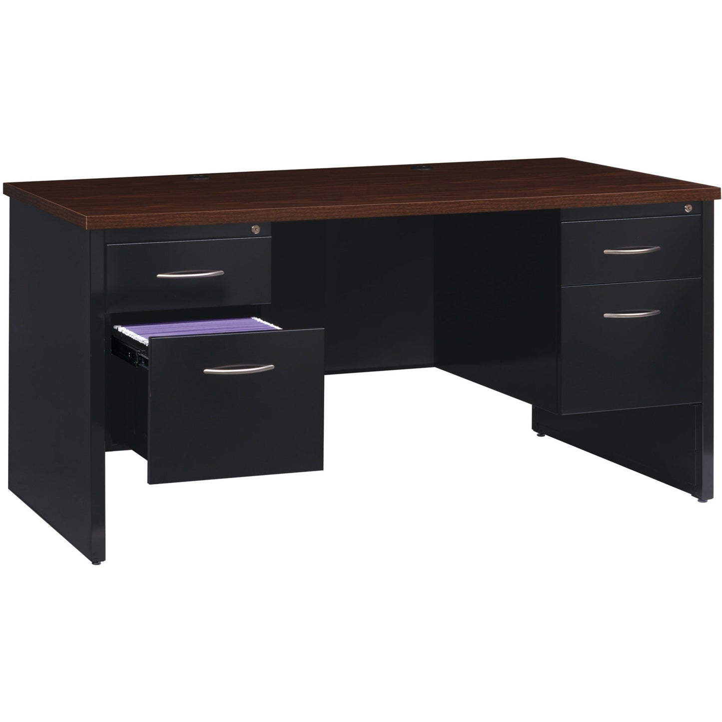 Lorell Fortress Modular Series Double - Pedestal Desk Laminate Top and Industrial Grade Black Steel Construction 60"W x 30"D (LLR - LLR7914X - DBL) - SchoolOutlet