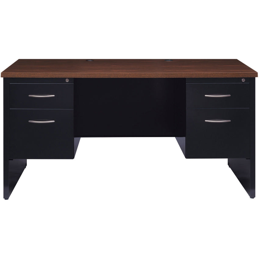 Lorell Fortress Modular Series Double - Pedestal Desk Laminate Top and Industrial Grade Black Steel Construction 60"W x 30"D (LLR - LLR7914X - DBL) - SchoolOutlet