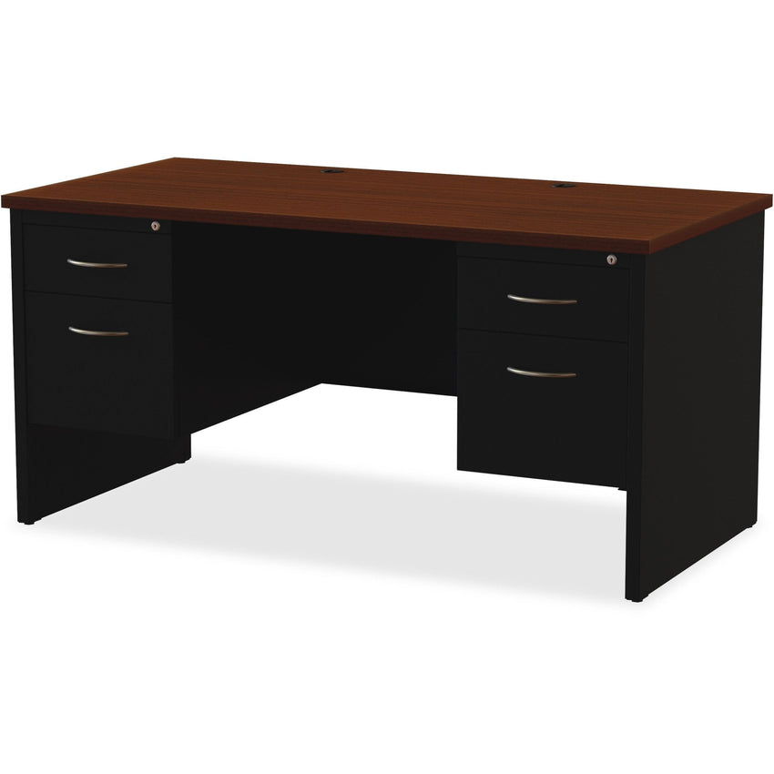 Lorell Fortress Modular Series Double - Pedestal Desk Laminate Top and Industrial Grade Black Steel Construction 60"W x 30"D (LLR - LLR7914X - DBL) - SchoolOutlet