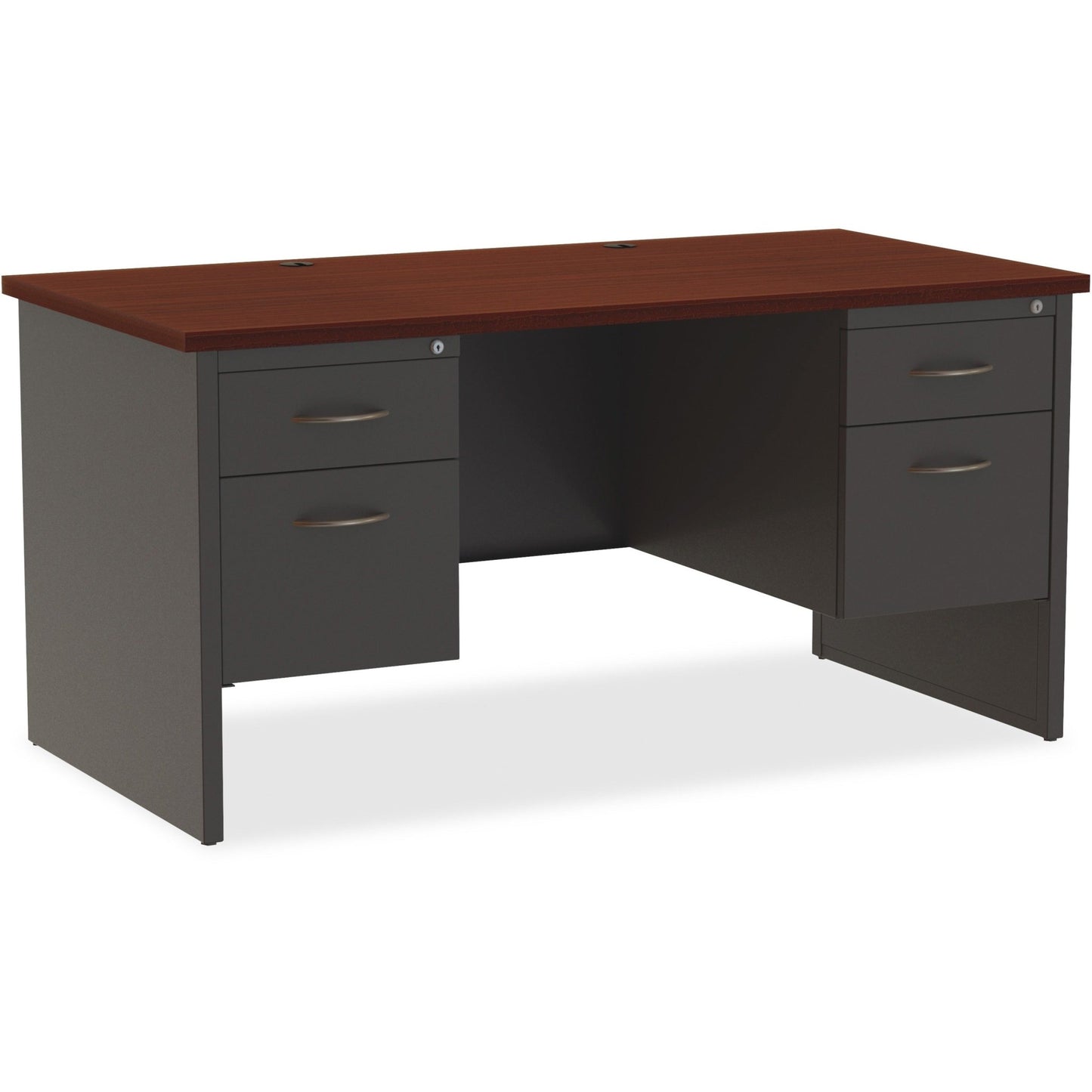 Lorell Fortress Modular Series Double - Pedestal Desk Laminate Top and Industrial Grade Black Steel Construction 60"W x 30"D (LLR - LLR7914X - DBL) - SchoolOutlet