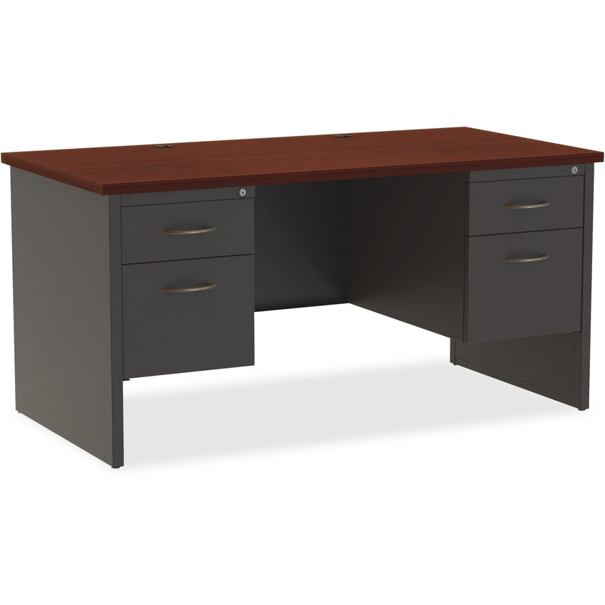 Lorell Fortress Modular Series Double - Pedestal Desk Laminate Top and Industrial Grade Black Steel Construction 60"W x 30"D (LLR - LLR7914X - DBL) - SchoolOutlet