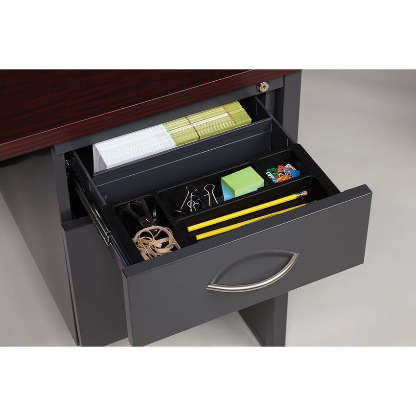 Lorell Fortress Modular Series Right - Pedestal Desk with Mahogany Laminate Top and Industrial Grade Charcoal Steel Construction 48"W x 30"D (LLR - LLR79148) - SchoolOutlet
