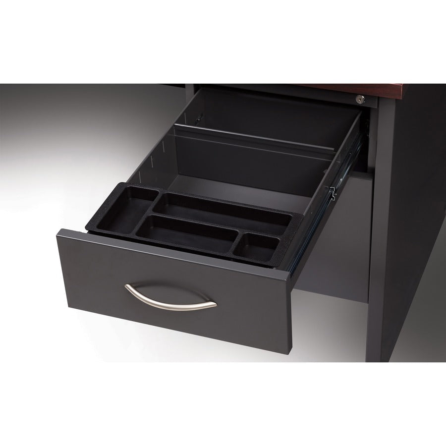 Lorell Fortress Modular Series Right - Pedestal Desk with Mahogany Laminate Top and Industrial Grade Charcoal Steel Construction 48"W x 30"D (LLR - LLR79148) - SchoolOutlet