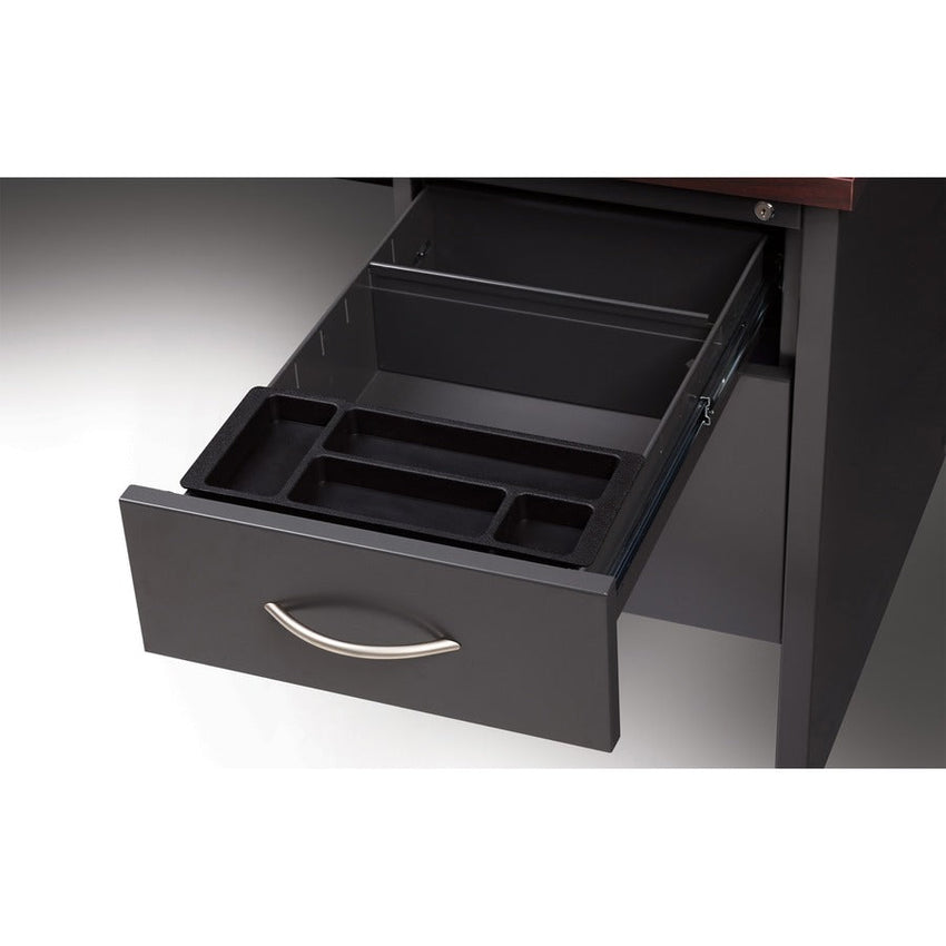 Lorell Fortress Modular Series Right - Pedestal Desk with Mahogany Laminate Top and Industrial Grade Charcoal Steel Construction 48"W x 30"D (LLR - LLR79148) - SchoolOutlet