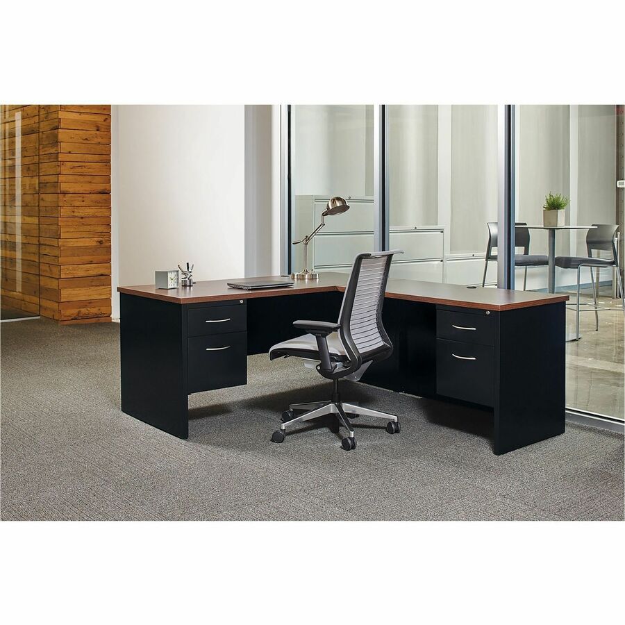 Lorell Fortress Modular Series Left - Pedestal Desk with Laminate Top and Industrial Grade Charcoal Steel Construction 72"W x 36"D (LLR - LLR7914X - LEFT) - SchoolOutlet