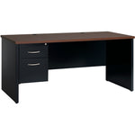 Lorell Fortress Modular Series Left - Pedestal Desk with Walnut Laminate Top and Industrial Grade Black Steel Construction 66