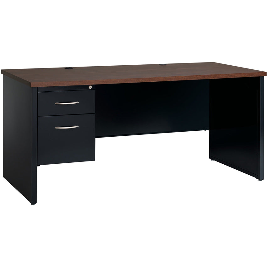 Lorell Fortress Modular Series Left - Pedestal Desk with Walnut Laminate Top and Industrial Grade Black Steel Construction 66"W x 30" D (LLR - LLR7915X - LEFT) - SchoolOutlet