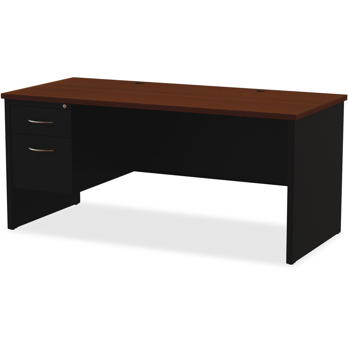 Lorell Fortress Modular Series Left - Pedestal Desk with Walnut Laminate Top and Industrial Grade Black Steel Construction 66"W x 30" D (LLR - LLR7915X - LEFT) - SchoolOutlet