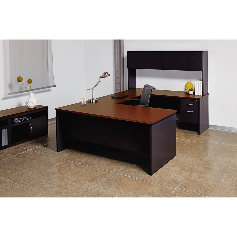 Lorell Fortress Modular Series Left - Pedestal Desk with Walnut Laminate Top and Industrial Grade Black Steel Construction 66"W x 30" D (LLR - LLR7915X - LEFT) - SchoolOutlet