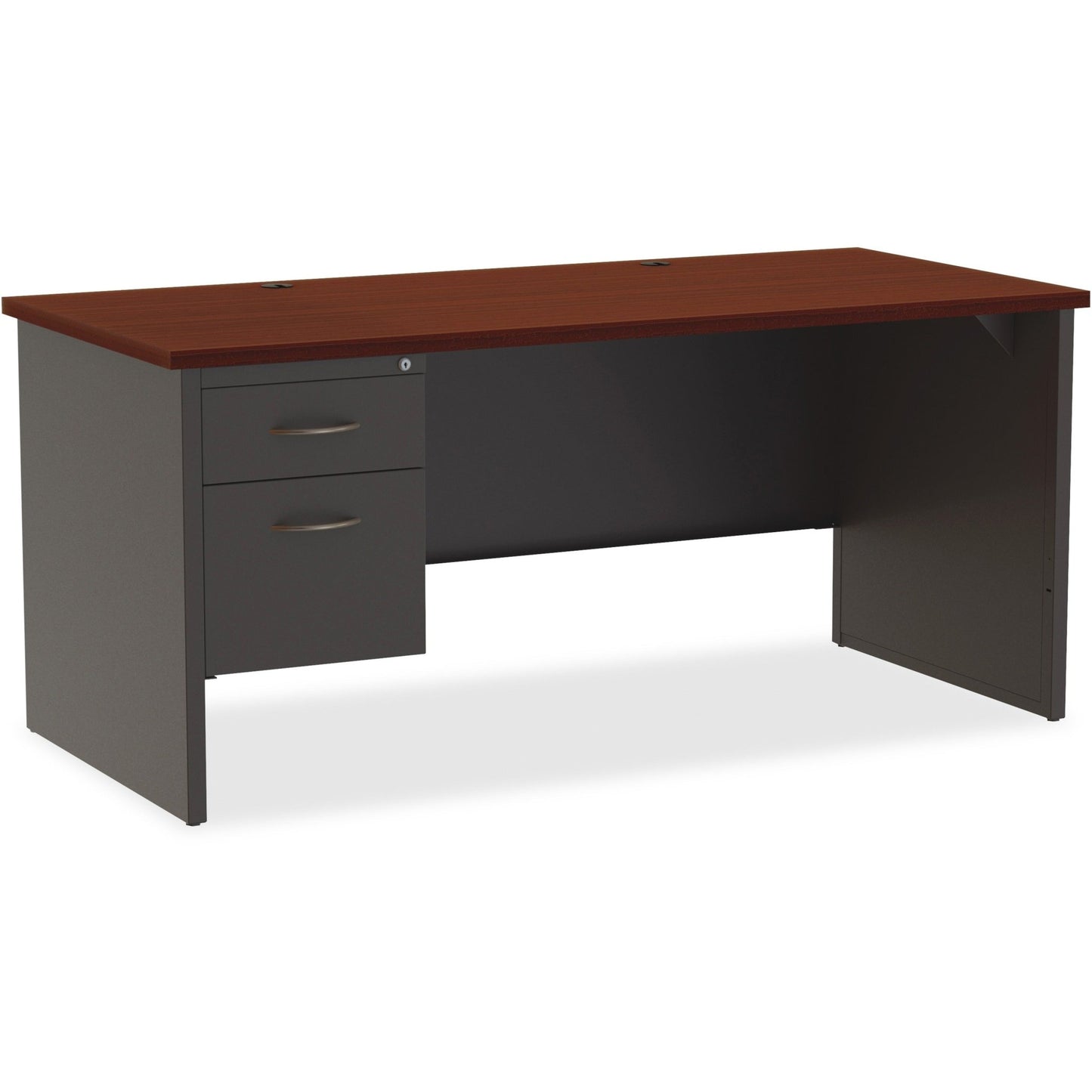 Lorell Fortress Modular Series Left - Pedestal Desk with Walnut Laminate Top and Industrial Grade Black Steel Construction 66"W x 30" D (LLR - LLR7915X - LEFT) - SchoolOutlet