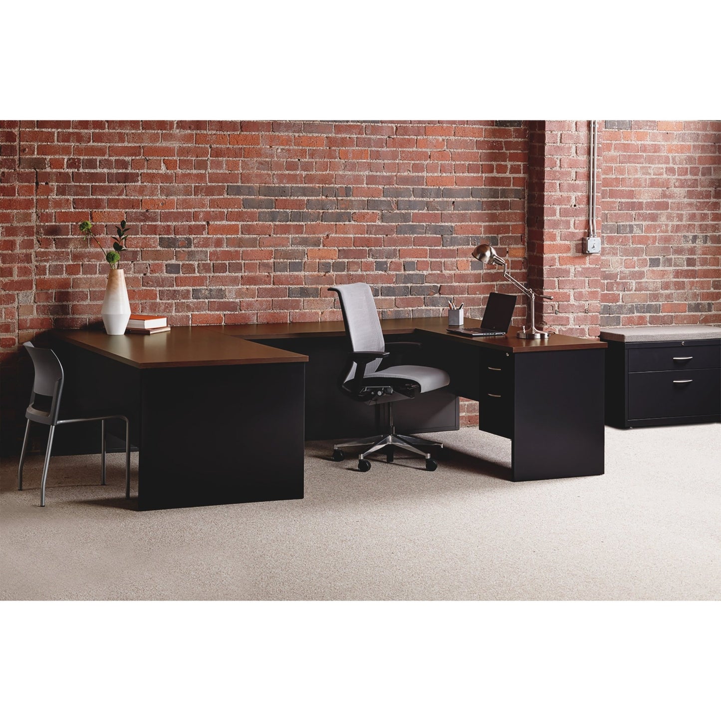 Lorell Fortress Modular Series Double - Pedestal Credenza with Laminate Top and Industrial Grade Black Steel Construction 60"W x 24"D (LLR - LLR7915X - 6024) - SchoolOutlet