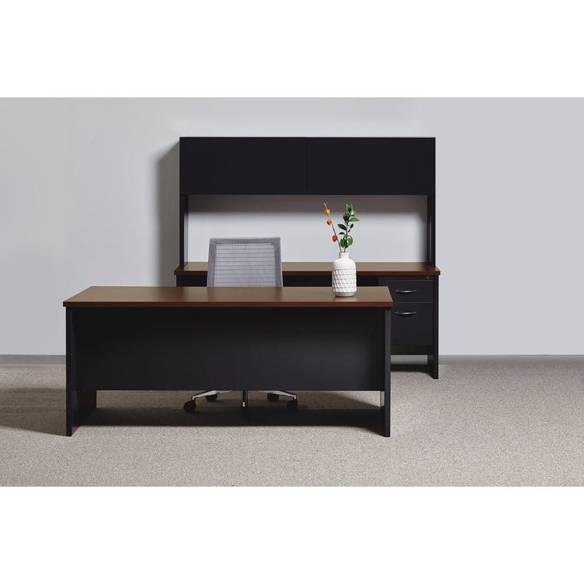 Lorell Fortress Modular Series Left - Pedestal Credenza with Laminate Top and Industrial Grade Black Steel Construction 72"W x 24"D (LLR - LLR7916X - 7224) - SchoolOutlet