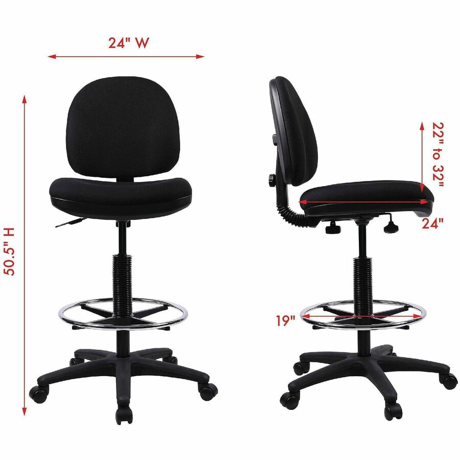 Lorell Millenia Series Adjustable Task Stool with Back Black Drafting Chair with Footring 23.60 - 33.90 "H (LLR - LLR800XX) - SchoolOutlet