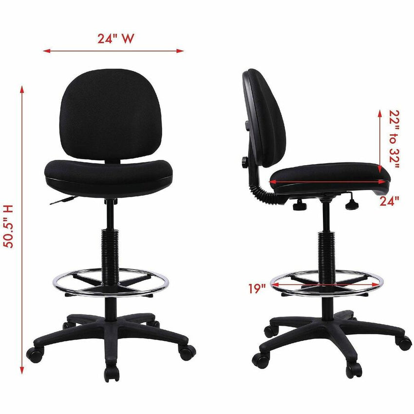 Lorell Millenia Series Adjustable Task Stool with Back Black Drafting Chair with Footring 23.60 - 33.90 "H (LLR - LLR800XX) - SchoolOutlet
