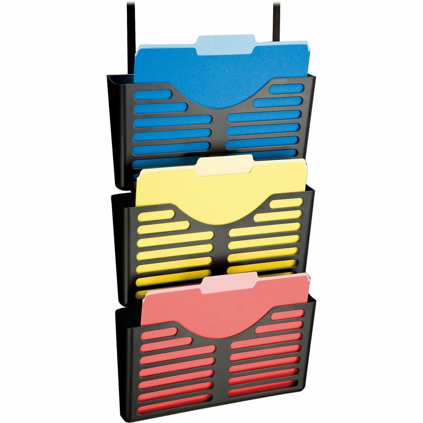 Lorell Hanging Triple Pocket File Set Cubicle Wall Organizer Black Plastic 3 Pockets (LLR - LLR80666) - SchoolOutlet