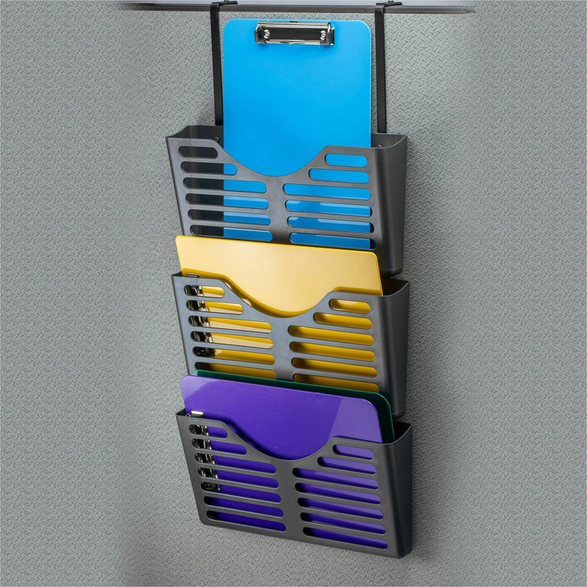 Lorell Hanging Triple Pocket File Set Cubicle Wall Organizer Black Plastic 3 Pockets (LLR - LLR80666) - SchoolOutlet
