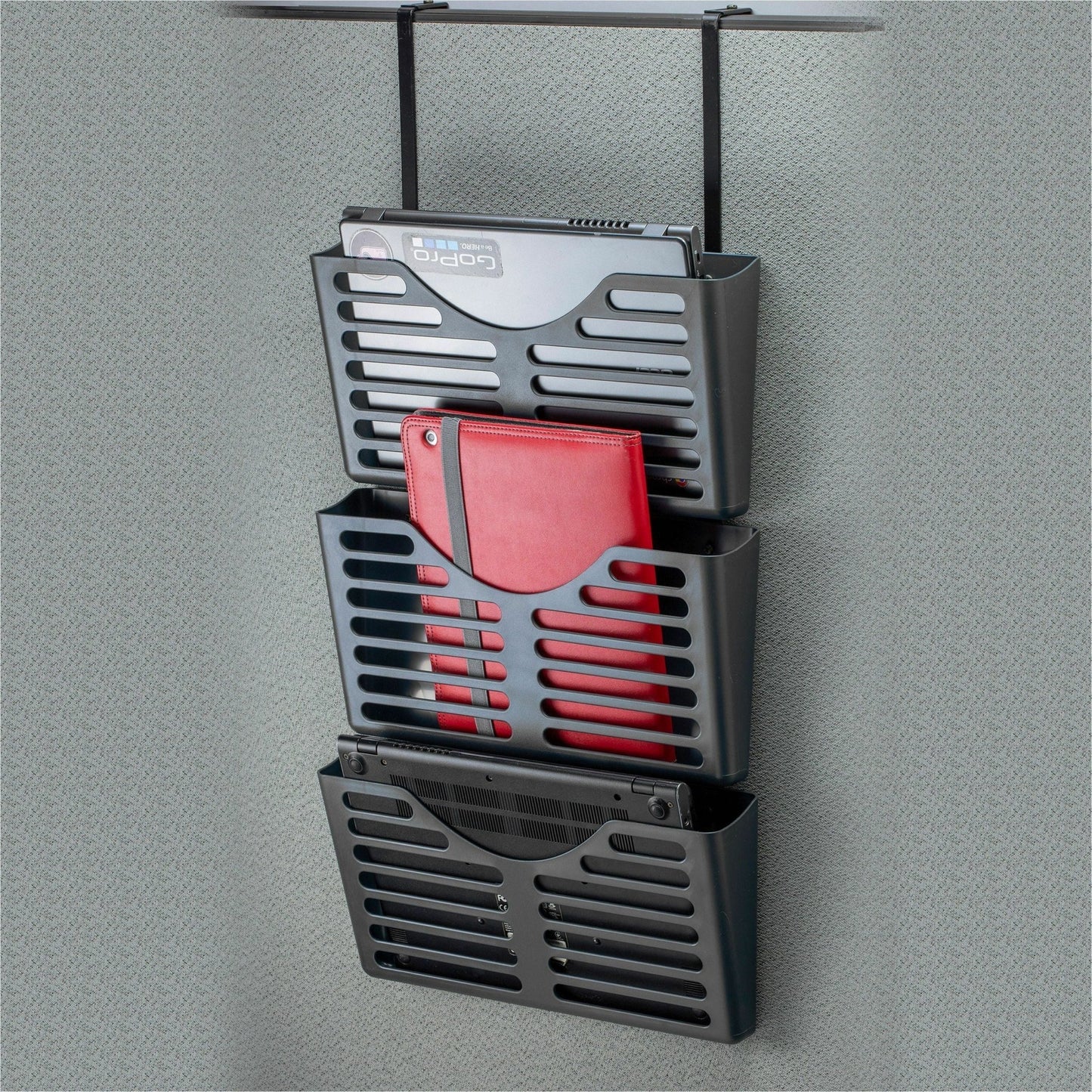 Lorell Hanging Triple Pocket File Set Cubicle Wall Organizer Black Plastic 3 Pockets (LLR - LLR80666) - SchoolOutlet