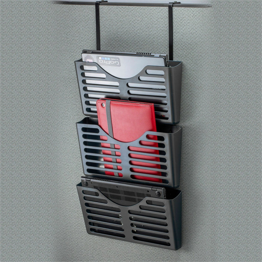 Lorell Hanging Triple Pocket File Set Cubicle Wall Organizer Black Plastic 3 Pockets (LLR - LLR80666) - SchoolOutlet