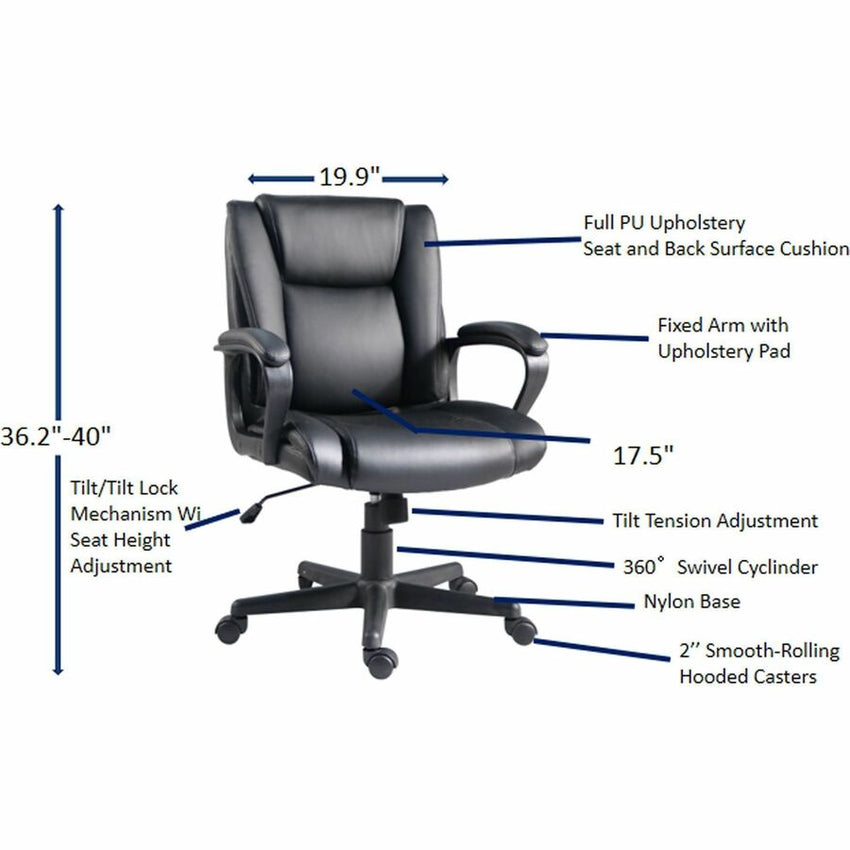 Lorell SOHO Mid - Back Chair with PU Leather and Fixed Arms (LLR - LLR81810) - SchoolOutlet