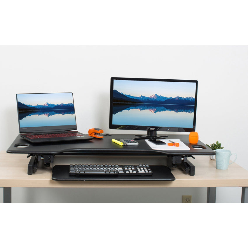 Lorell XL Adjustable Desk/Monitor Riser 20"H x 46"W x 24"D Black (LLR - LLR82013) - SchoolOutlet