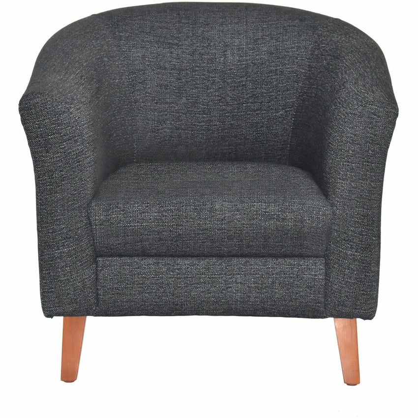 Lorell Accession Barrel Armchair Black Fabric Upholstered Club Chair with Wood Legs 17.5 "H (LLR - LLR82096) - SchoolOutlet