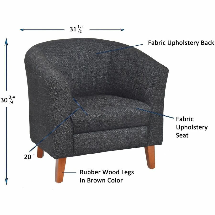 Lorell Accession Barrel Armchair Black Fabric Upholstered Club Chair with Wood Legs 17.5 "H (LLR - LLR82096) - SchoolOutlet