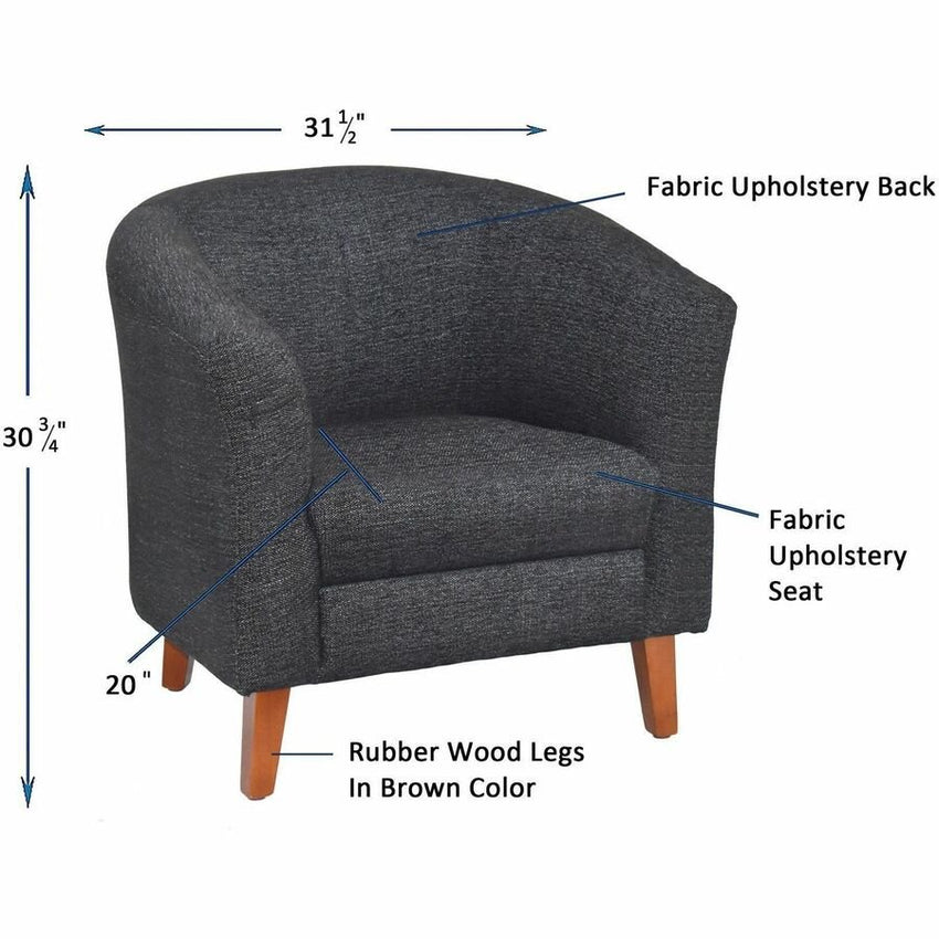 Lorell Accession Barrel Armchair Black Fabric Upholstered Club Chair with Wood Legs 17.5 "H (LLR - LLR82096) - SchoolOutlet