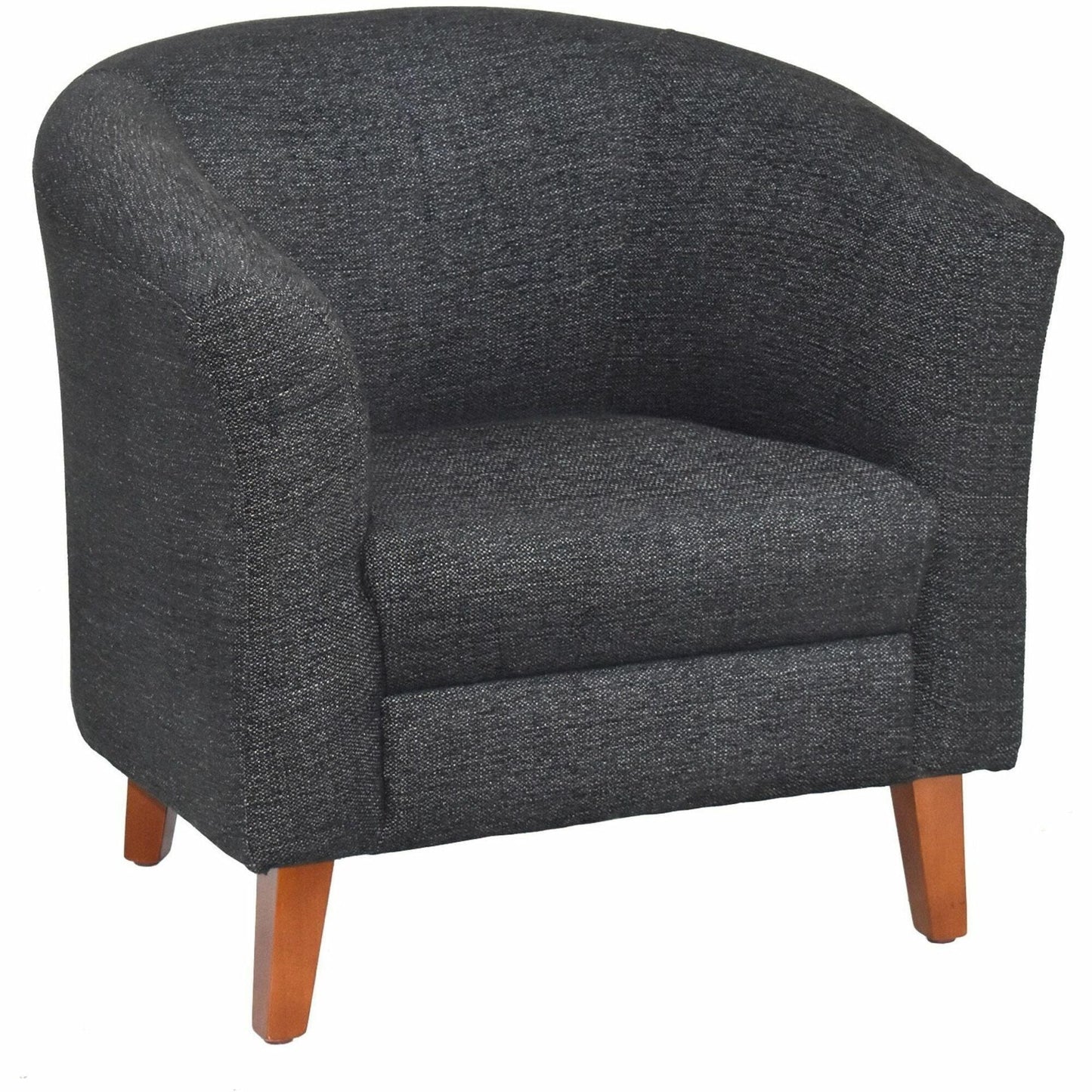 Lorell Accession Barrel Armchair Black Fabric Upholstered Club Chair with Wood Legs 17.5 "H (LLR - LLR82096) - SchoolOutlet