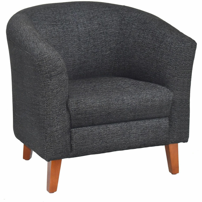 Lorell Accession Barrel Armchair Black Fabric Upholstered Club Chair with Wood Legs 17.5 "H (LLR - LLR82096) - SchoolOutlet