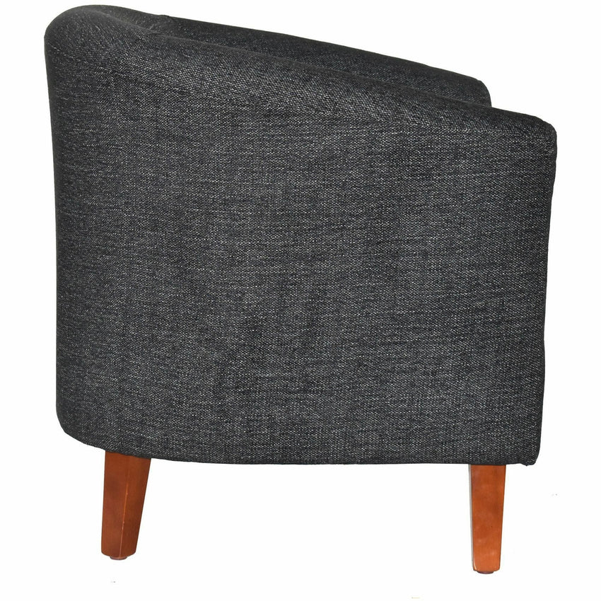 Lorell Accession Barrel Armchair Black Fabric Upholstered Club Chair with Wood Legs 17.5 "H (LLR - LLR82096) - SchoolOutlet