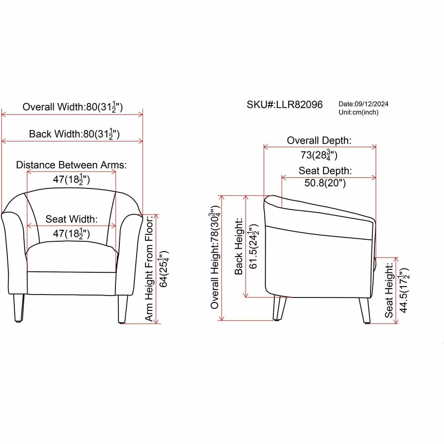 Lorell Accession Barrel Armchair Black Fabric Upholstered Club Chair with Wood Legs 17.5 "H (LLR - LLR82096) - SchoolOutlet