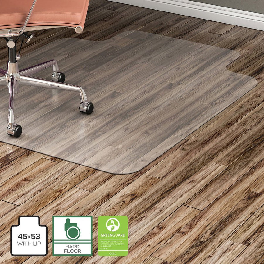 Lorell Nonstudded Wide Lip Chairmat - 53 x 45 in Clear Vinyl for Hard Floors (LLR - LLR82826) - SchoolOutlet