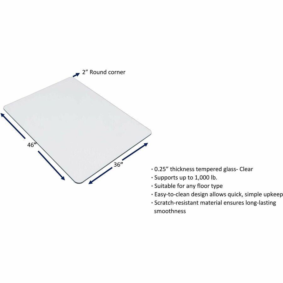 Lorell Tempered Glass Chairmat Rectangular 36" x 46" Heavy - Duty Floor Protection (LLR - LLR82833) - SchoolOutlet