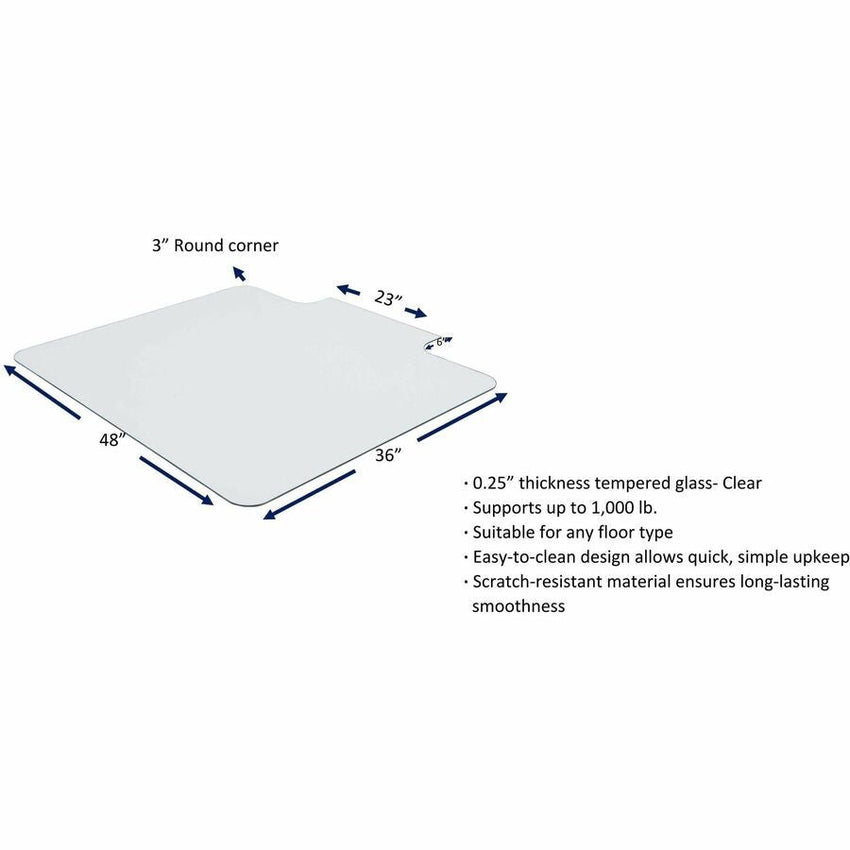 Lorell Tempered Glass Chairmat with Lip 48" x 36" Heavy - Duty Floor Protection (LLR - LLR82836) - SchoolOutlet