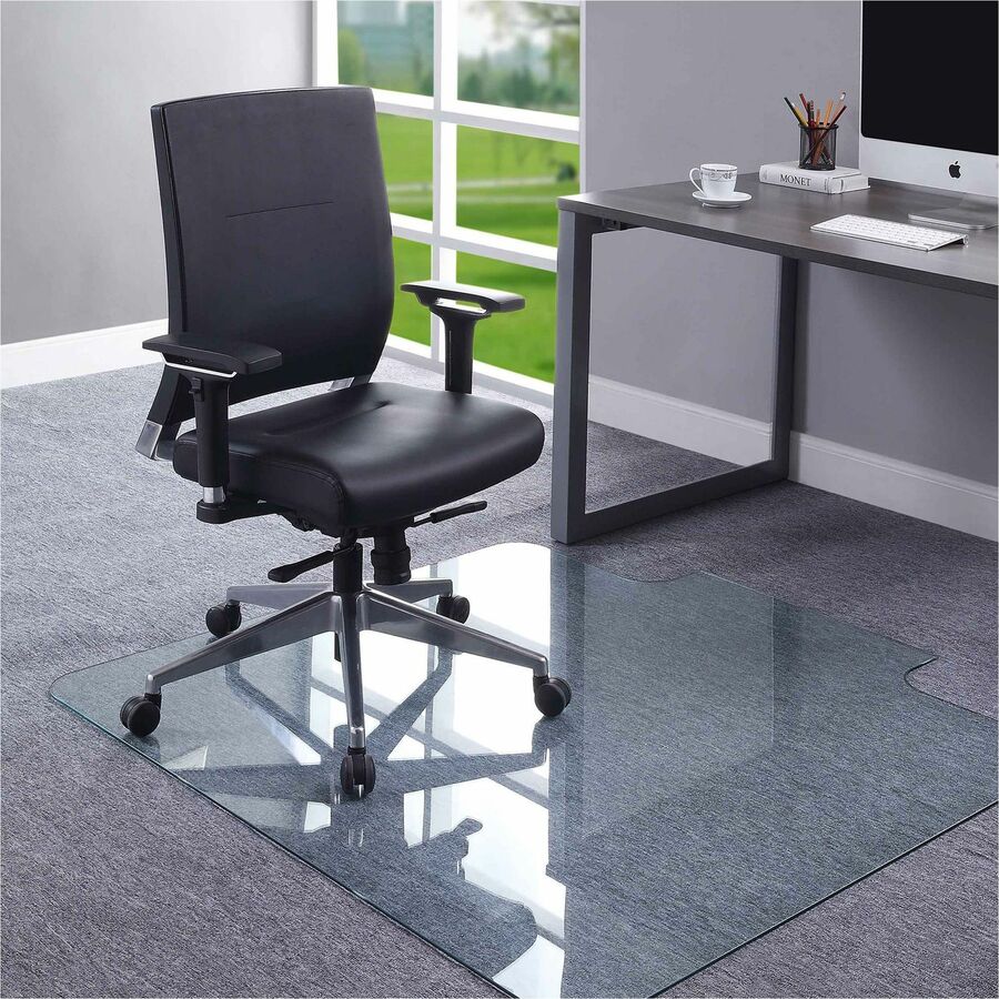 Lorell Tempered Glass Chairmat with Lip 53" x 45" Heavy - Duty Floor Protection (LLR - LLR82837) - SchoolOutlet