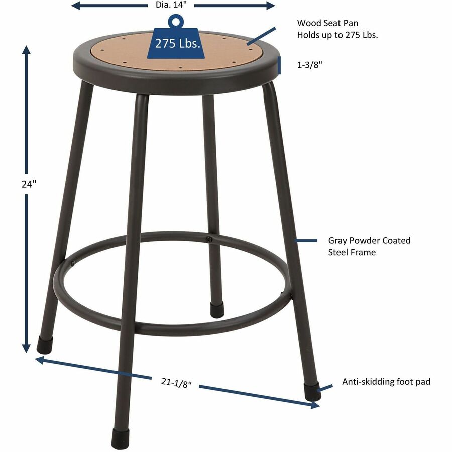 Lorell Metal Shop Stool with 24 Inch MDF Wood Seat and Foot Ring Light Gray (LLR - LLR8308X24) - SchoolOutlet
