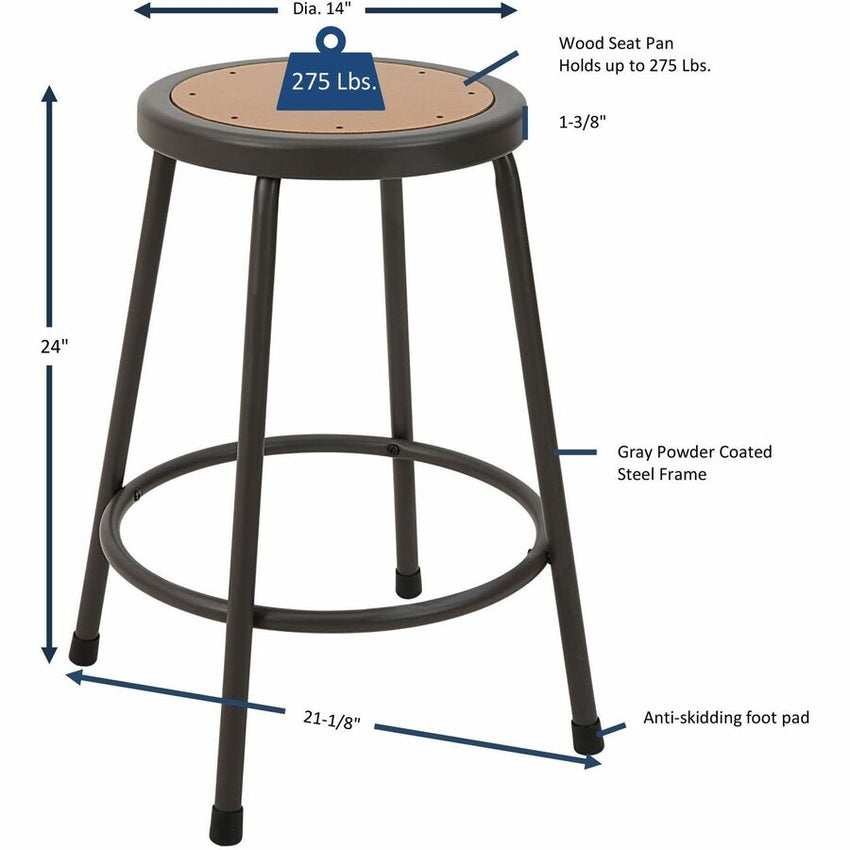 Lorell Metal Shop Stool with 24 Inch MDF Wood Seat and Foot Ring Light Gray (LLR - LLR8308X24) - SchoolOutlet