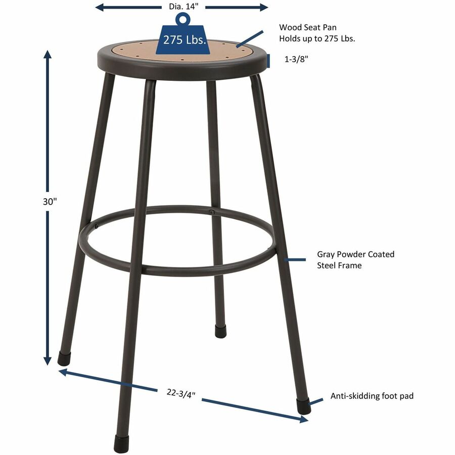 Lorell Metal Shop Stool with 30 Inch MDF Wood Seat and Foot Ring Light Gray (LLR - LLR8308X30) - SchoolOutlet