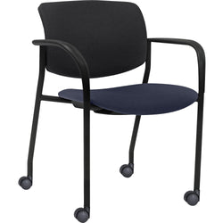 Lorell Advent Mobile Stack Chairs with Arms Dark Blue Fabric Seat and Casters - Set of 2 (LLR-LLR83115A204)