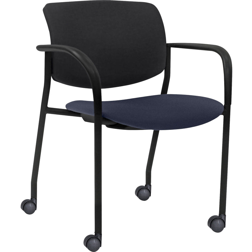 Lorell Advent Mobile Stack Chairs with Arms Dark Blue Fabric Seat and Casters - Set of 2 (LLR - LLR83115A204) - SchoolOutlet