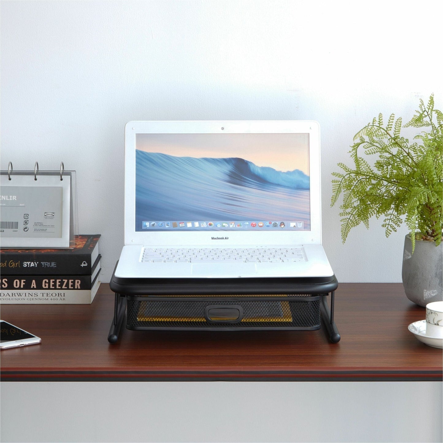 Lorell Mesh Wire Monitor Stand with Pull - Out Drawer Black Steel (LLR - LLR84147) - SchoolOutlet