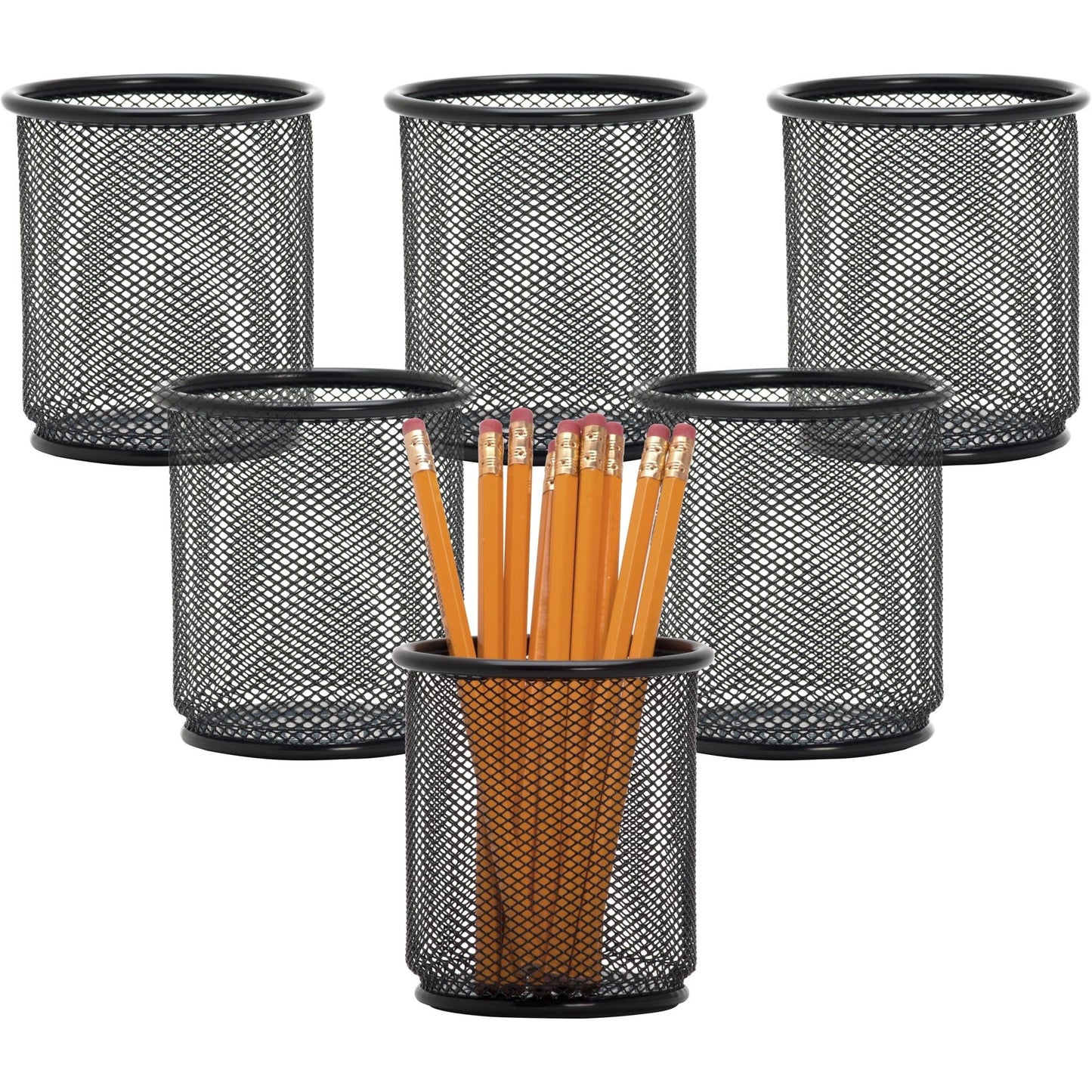 Lorell Durable Steel Mesh Pencil Cup Desk Organizer 3.9" W x 3.9" D x 3.5" H Set of 6 (LLR - LLR84149BX) - SchoolOutlet