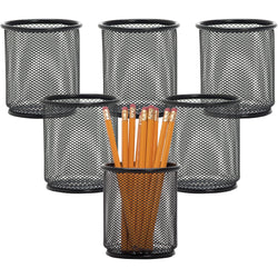 Lorell Durable Steel Mesh Pencil Cup Desk Organizer 3.9" W x 3.9" D x 3.5" H Set of 6 (LLR-LLR84149BX)